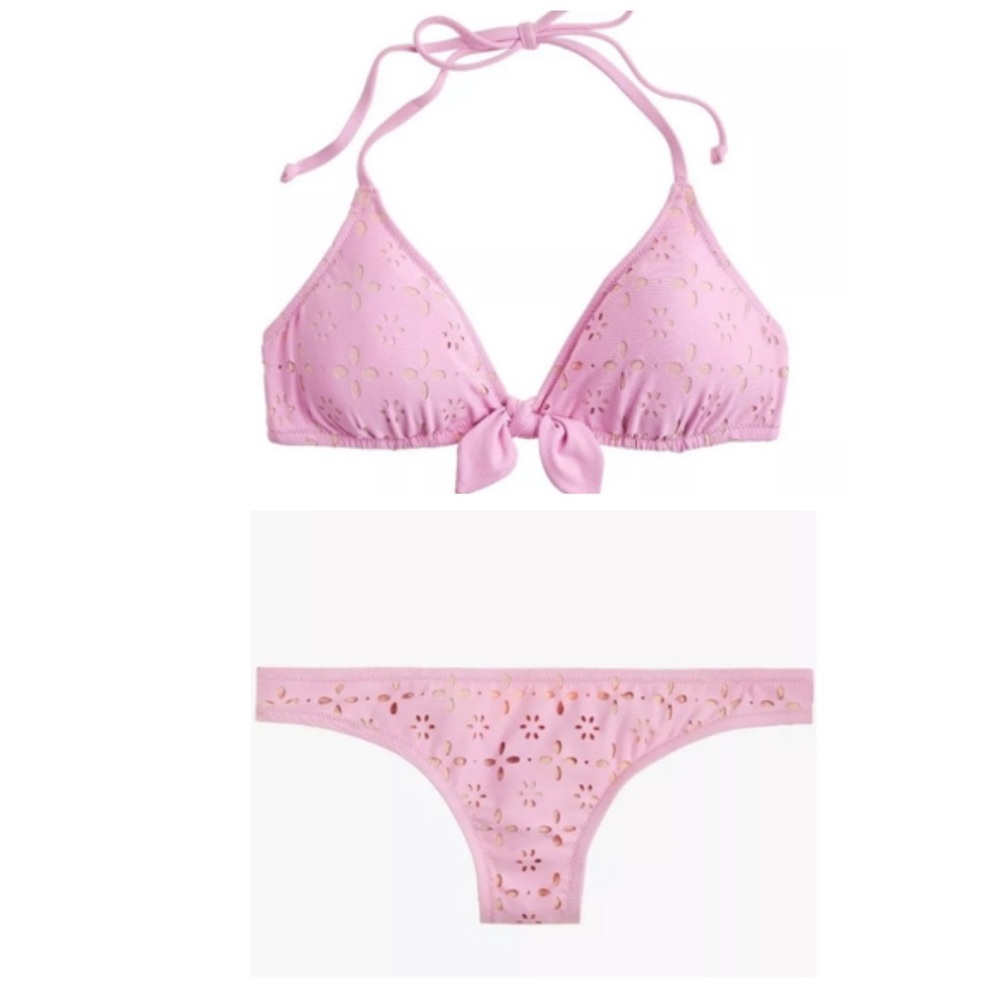 EUC 3-piece J Crew sz S Laser Cut Eyelet Bikini PINK